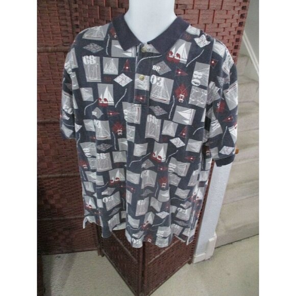 northern spirit Other - Vintage Men's Polo Shirt All Over Print Sailboats Golf Shirt XL Nautical Sailing